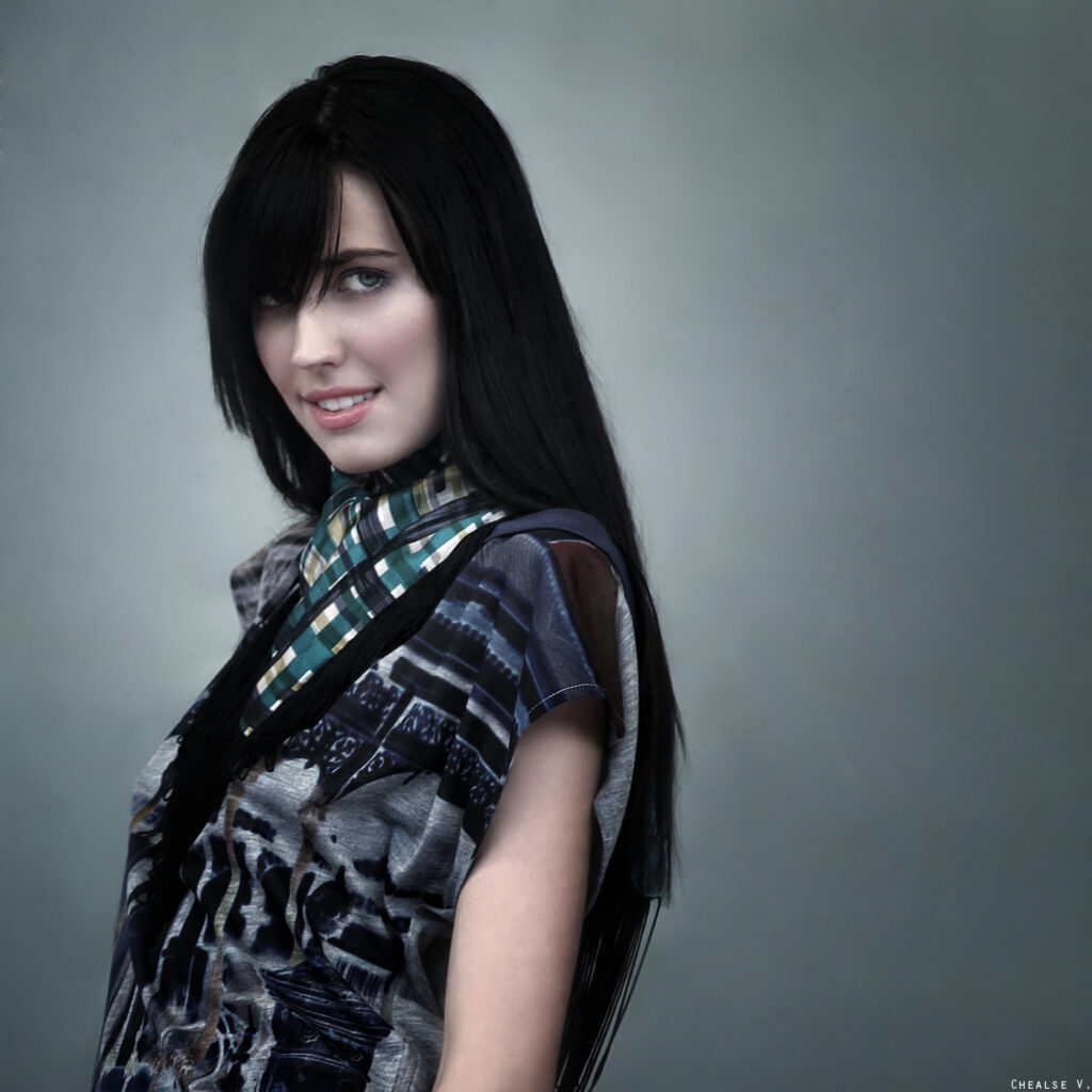 Amelia in Tiffany Treloar top and scarf