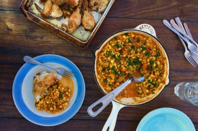 Humitas and roast chicken