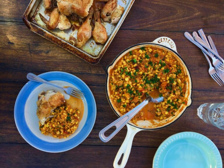 Humitas and roast chicken