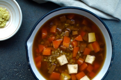buckwheat soup in pot overhead