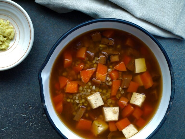 buckwheat soup in pot overhead