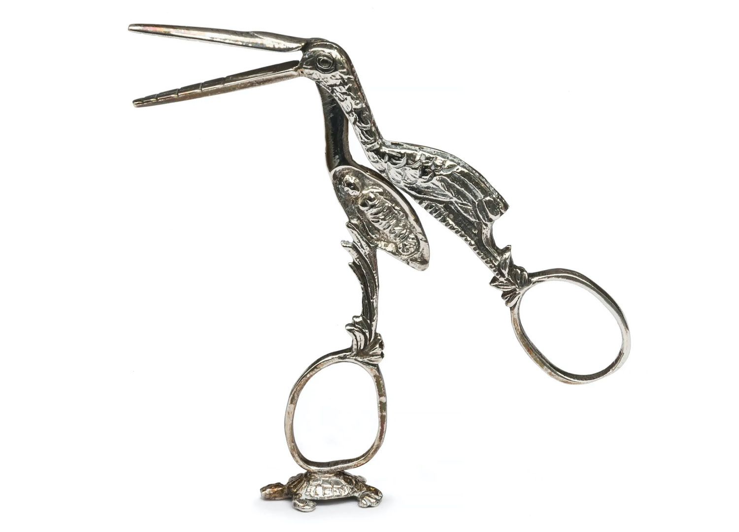 Decorative Pair of Steel Stork Scissors for Needlework, 19th