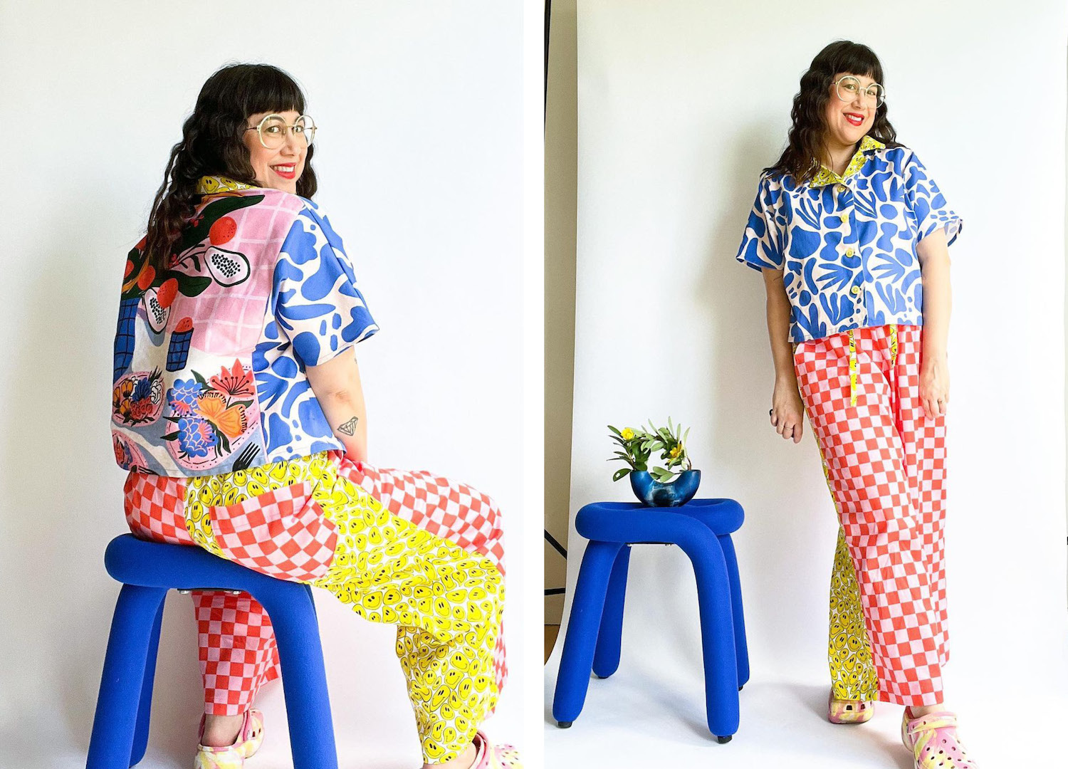 Lolmot Woman Fashion Drawstring Pockets Elastic Waist Printing