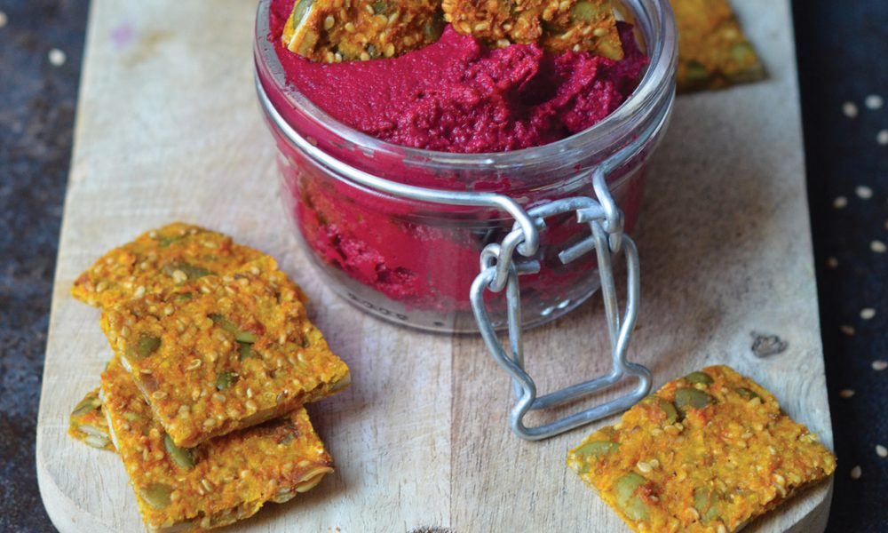 There's a carrot in my pinata beetroot houmous crisp