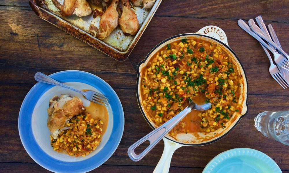 Humitas and roast chicken