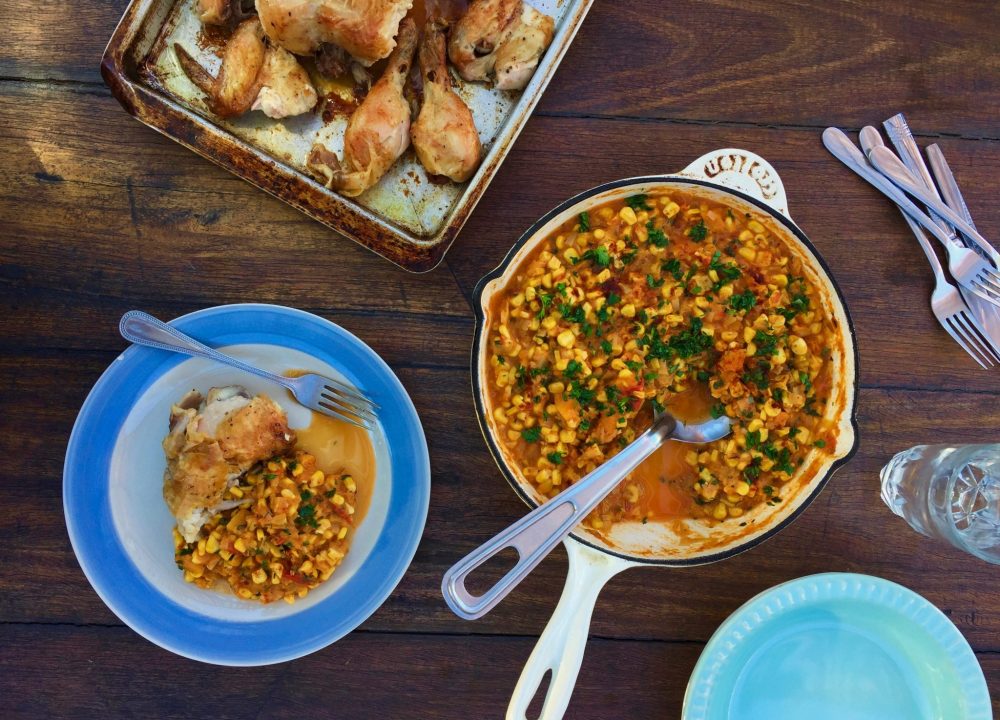 Humitas and roast chicken