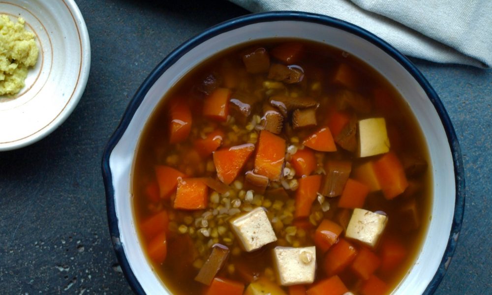 buckwheat soup in pot overhead